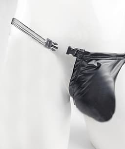 BamBella® S/M open kruis string Maat S/M nep leer voor mannen - BDSM Erotische Sex kleding — thumbnail 2