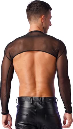 Erotische transparante mannen top - Crop - Sexy heren kleding - Rollenspel - BDSM - Festival - Zwart en Wit - Uitdagend — thumbnail 3