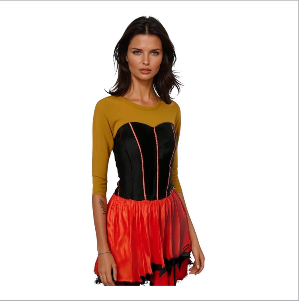 Sexy Spaanse Flamingo Verkleedjurk Uitdagende Korset Achtig Topje – Rood & Zwart – Strapless Carnaval Kostuum – Small Size - Complete Outfit voor Feest & Rollenspel — afbeelding 1