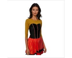 Sexy Spaanse Flamingo Verkleedjurk Uitdagende Korset Achtig Topje – Rood & Zwart – Strapless Carnaval Kostuum – Small Size - Complete Outfit voor Feest & Rollenspel