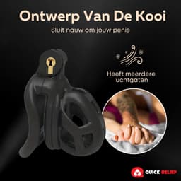 Quick Relief Elite Lock™ Nub - Chastity cage - Kuisheidskooi met 4 ringmaten - Kuisheidskooi voor Mannen - Sissy - Cock Cage - Zwart — thumbnail 4