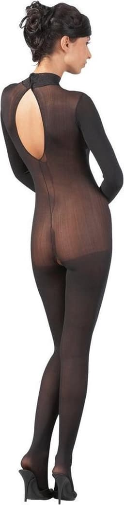 Mandy Mystery Lingerie –  Catsuit met Open Rug en Kruis met Kant Afgewerkt Kraag – Maat S/M - Zwart — thumbnail 5