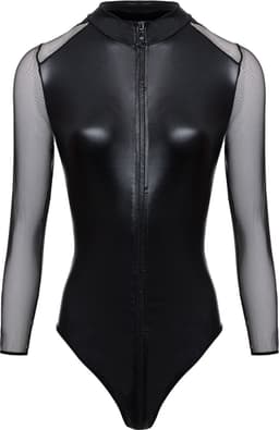 Christine le Duc - Wetlook Zip Body met Open Kruis - Lingerie Erotisch - Maddy - Zwart — thumbnail 3