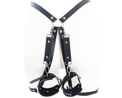 BNDGx® - Sex Harnas tuig pak met handboeien - Bondage set BDSM Erotische Fetish Body Nep Leer - Verstelbaar -