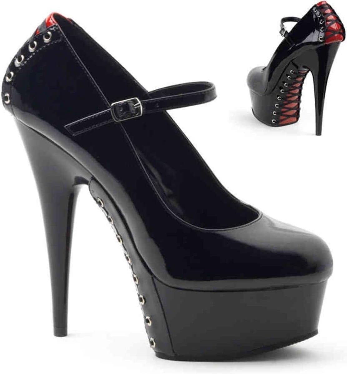 Pleaser - DELIGHT687FH Pumps - US 6 - 36 Shoes - Zwart/Rood — afbeelding 1