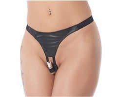 Rimba Bondage Play - Vibrerend Slipje - Vibrerende Lingerie Met Bullet Vibrator - G String - Leer - Zwart