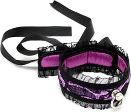 Rimba - Halsband - Burlesque Collar Met O-Ring - Zwart/Paars — thumbnail 1