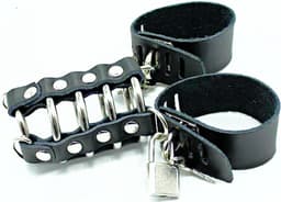 OHMAMA FETISH | Ohmama Fetish Leather Strap Metal Ring Cock Cage With Ball Divider — thumbnail 1