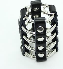 OHMAMA FETISH | Ohmama Fetish Leather Strap Metal Ring Cock Cage With Ball Divider — thumbnail 4