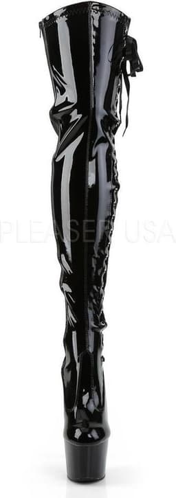 Adore-3050 plateau lak overknee laars met lint en stiletto hak zwart - (EU 37 = US 7) - Pleaser — thumbnail 3