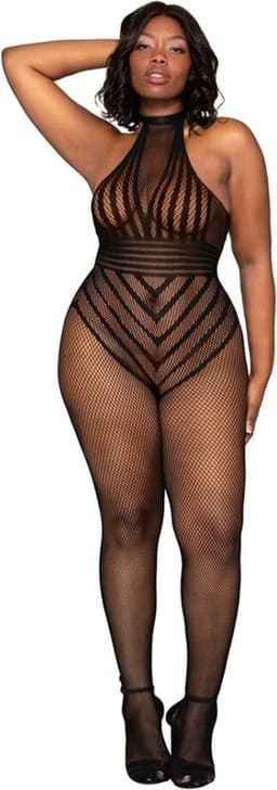 Visnet Bodystocking Teddy - Plus Size - Zwart — thumbnail 1