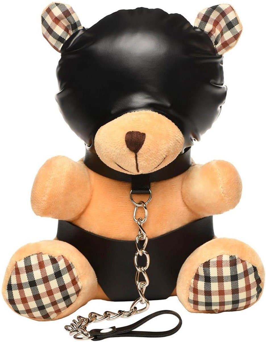 Master Series - Sexy Cadeau - Kinky Knuffel Beer - Vegan Leer - Zwarte en Licht Perzikkleurig — afbeelding 1