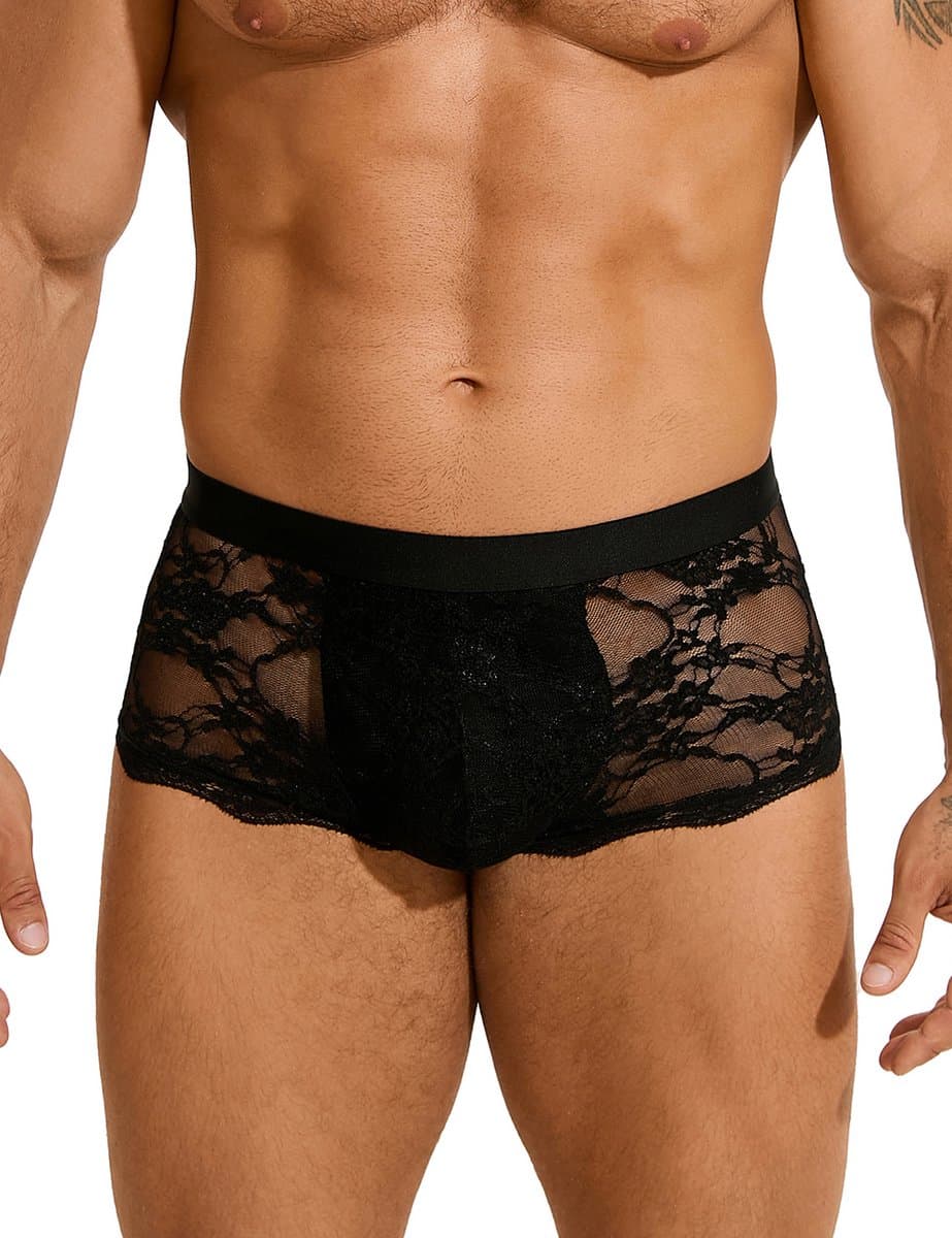 Zeloria Heren Kant Boxer – Transparante Erotische Lace Boxershort – Zwart – XL – Stretch & Comfort — afbeelding 1