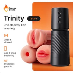 Sensual Desire® Trinity Automatische Masturbator voor Man - Pocket Pussy met 3 Verwisselbare Sleeves - Vibratie & Zuigkracht - Realistische Mond, Vagina & Anus - Sex Toys voor Mannen — thumbnail 2