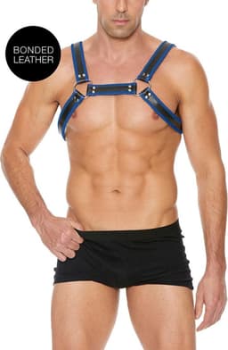 Shots - Ouch! Leren Bulldog Harnas met Gespen - L/XL blue L/XL — thumbnail 1