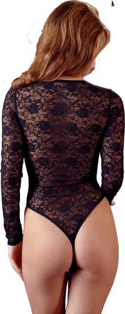 Cottelli Collection –  Wetlook Kanten Afwerking String Body voor de Perfecte Date met Happy End – Maat M – Zwart — thumbnail 5