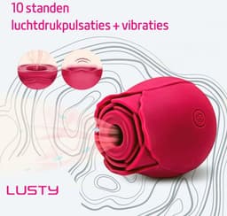 Lusty Roos Luchtdruk Vibrator - 10 Standen - Oplaadbaar - Clitoriszuiger - Bef - Sex Speeltje - Sex Toys - Erotiek voor vrouwen — thumbnail 2
