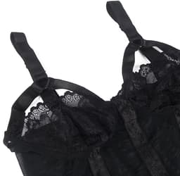 Sexy Lingerie - Luxe Erotische Body met kant - Half open cups - Strapless - Harnas - Shapewear - Jarretelbanden - Bondage look - Strappy Harness – Lingerie Top Teddy - Erotiek - Uitdagend - Valentijnsdag Cadeau Voor Hem & Haar - Zwart - Maat M-L — thumbnail 4