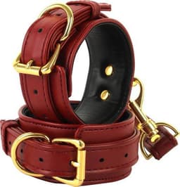 Banoch | enkelboeien van pu leer | bruin / goud | bondage — thumbnail 3