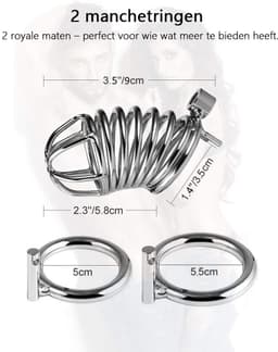 DOWO® - Kuisheidskooi - Metaal - Peniskooi - Kuisheidskooi voor Mannen - Chastity cage - Staal - met Premium Messing Slot - 2 Koningsmaaten XL — thumbnail 4