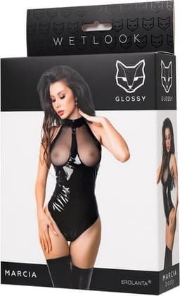 Glossy Wetlook body met open cups en open kruis- verleidelijke bodysuit met harnaslook op de hals- Marcia S — thumbnail 5