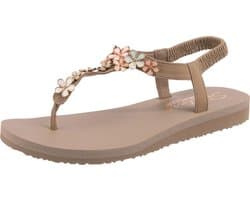 Dames Slippers - Sandalen Teenslippers - Zomerse Dag - Decoratieve Band - Yoga Foam Voetbed - Taupe