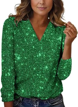 Glitterende Dames Blouse met V-Hals en Lange Mouwen – Feestelijk Shirt — thumbnail 5