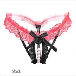 Erotische lingerie slipje - Sexy parel slipje - Sexy kanten open kruis string - Zwart/Rood — thumbnail 1