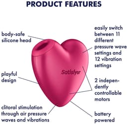 Satisfyer Cutie Heart | hartvormige drukgolfvibrator met Vibration & 2 losse motoren | 11 drukgolven & 12 standen | siliconen | waterdicht (IPX6) | werkt op batterijen — thumbnail 3