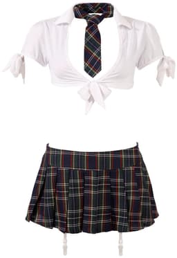 Cottelli Collection – Stout School Meisje Set met Rok en Top voor Ondeugende Meiden – Maat S – Wit — thumbnail 1