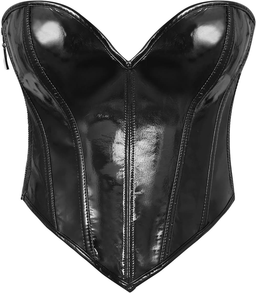 Leren korset voor dames - Kunstlederen corsage zonder bandjes, bustier en top met ritssluiting — afbeelding 1
