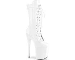 Pleaser - FLAMINGO-1050 Plateau Laarzen - Paaldans schoenen - 38 Shoes - Wit