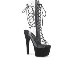 Pleaser - ADORE-700-60FS Plateau Laarzen, Paaldans schoenen - Paaldans schoenen - 36 Shoes - Zwart/Transparant
