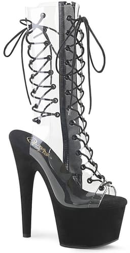 Pleaser - ADORE-700-60FS Plateau Laarzen, Paaldans schoenen - Paaldans schoenen - 36 Shoes - Zwart/Transparant — thumbnail 1
