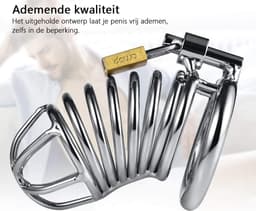 DOWO® - Kuisheidskooi - Metaal - Peniskooi - Kuisheidskooi voor Mannen - Chastity cage - Staal - met Premium Messing Slot - 2 Koningsmaaten XL — thumbnail 2
