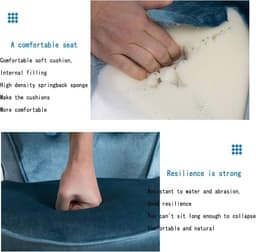 Moderne lage rug make-up tafel stoel met gewatteerde bank en hoge elastische spons zitting voor lounge slaapkamer witte rubberen houten poten inbegrepen — thumbnail 4