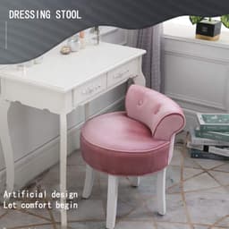 Moderne lage rug make-up tafel stoel met gewatteerde bank en hoge elastische spons zitting voor lounge slaapkamer witte rubberen houten poten inbegrepen — thumbnail 3