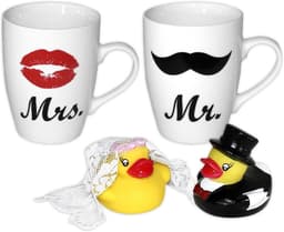 Mokken set - Bruidspaar bekers - Cadeau geven - Met badeendjes - Set van 2 - Multicolor — thumbnail 1