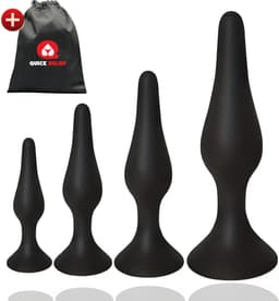 Quick Relief Silicon Plugs™ - Buttplugs - Fluweelzachte Siliconen Set van 4 Buttplugs - Anale Plug - Sex Toys - Buttplug - Mannen & Vrouwen - Siliconen - Zwart — thumbnail 1
