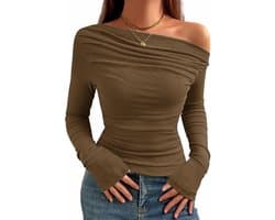 Dames Shirt met Lange Mouwen Asymmetrisch Schoudervrij Slim Fit Stretch Bovenstuk