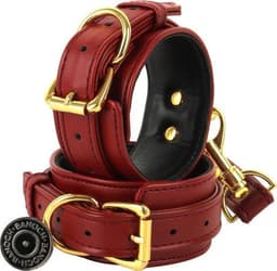 Banoch | enkelboeien van pu leer | bruin / goud | bondage — thumbnail 1