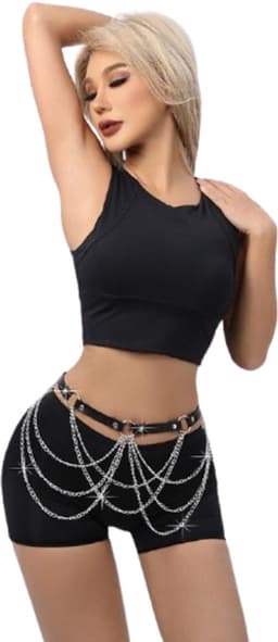 Riem - Heupriem - Tailleriem - Rave belt - Pride - Met zilveren kettingen - Kunstleer - Zwart — thumbnail 3