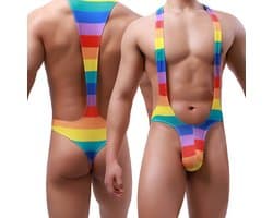 Sexy Heren Bodysuit - Jockstrap G-String Ondergoed in Regenboog Kleuren - Pride Lingerie Mankini voor Mannen - Maat XL