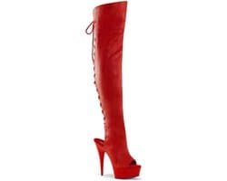 EU 37 = US 7 | DELIGHT-3019 | 6 Heel, 1 3/4 PF Open Toe/Heel Thigh High Boot, Side Zip