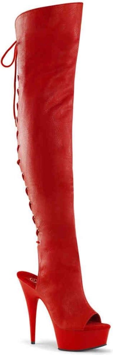EU 37 = US 7 | DELIGHT-3019 | 6 Heel, 1 3/4 PF Open Toe/Heel Thigh High Boot, Side Zip — afbeelding 1