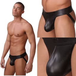 Heren Latex Look String – Open Achterkant Design – Sexy Ondergoed voor Mannen – Erotisch Lingerie - Maat S — thumbnail 2
