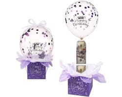 Dailygoods - Dailygoody - Trekgeldballondoos - Geldcadeau - Verrassende verjaardagservaring - Paars - Grappige ballonset - Perfect voor vriendin of vrouw - Inclusi