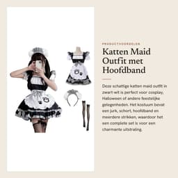 Dailygoods- Maid Outfit Zwart-Wit - Kattenmeid Kostuum - Cosplay Jurk - Dienstmeisjes Kostuum - Meid Jurk met Hoofdband - 5 Maten Beschikbaar — thumbnail 2