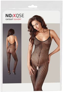 Mandy Mystery Lingerie –  Catsuit met Mesh Ontwerp en Open Kruis voor Erotische Toepassingen – Maat M/L – Zwart — thumbnail 1