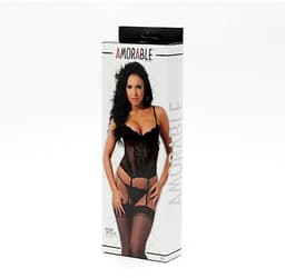 Amorable - Zwart Kanten torselet Met String En Kousen S — thumbnail 4